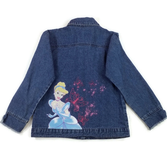 Disney Princess Stonewashed Denim Jacket Girls Size 10 Cinderella Frayed - Picture 2 of 7